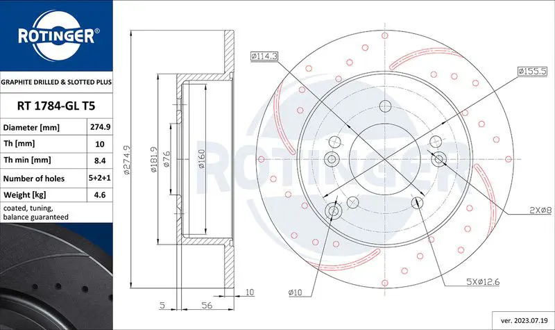 Handler.Part Brake disc ROTINGER RT1835GLT5 1