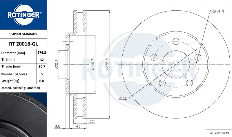 Handler.Part Brake disc ROTINGER RT20018GL 1