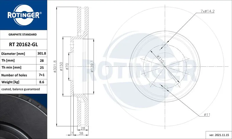 Handler.Part Brake disc ROTINGER RT20162GL 1