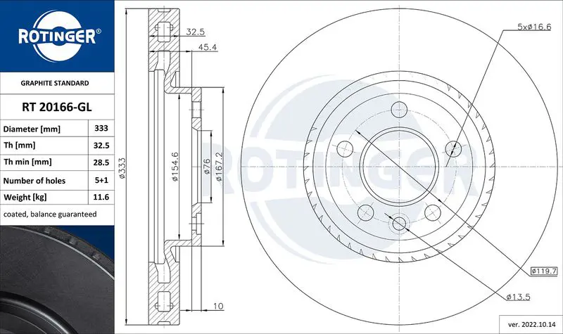 Handler.Part Brake disc ROTINGER RT20166GL 1