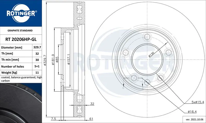 Handler.Part Brake disc ROTINGER RT20206HPGL 1