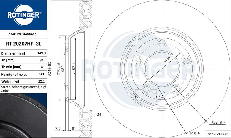 Handler.Part Brake disc ROTINGER RT20207HPGL 1