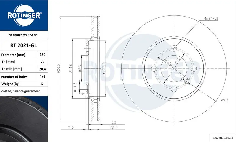 Handler.Part Brake disc ROTINGER RT2021GL 1