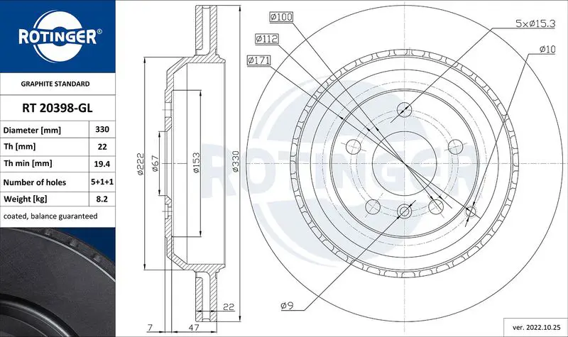 Handler.Part Brake disc ROTINGER RT20398GL 1