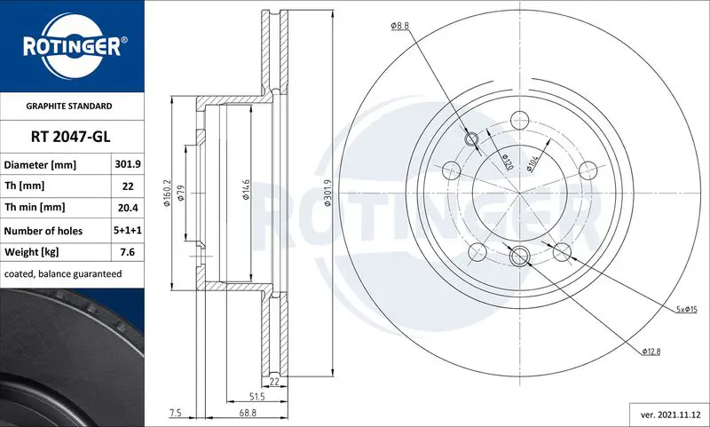 Handler.Part Brake disc ROTINGER RT2047GL 1