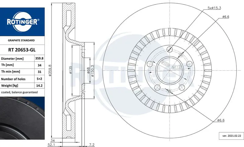 Handler.Part Brake disc ROTINGER RT20653GL 1