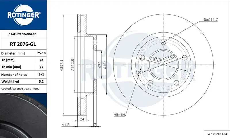 Handler.Part Brake disc ROTINGER RT2076GL 1