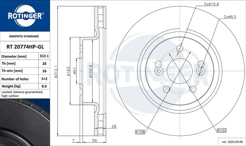 Handler.Part Brake disc ROTINGER RT20774HPGL 1