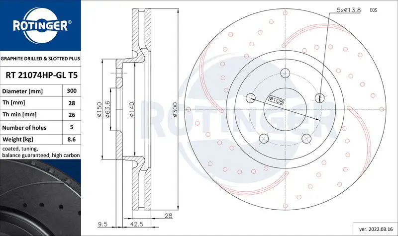 Handler.Part Brake disc ROTINGER RT21074HPGLT5 1