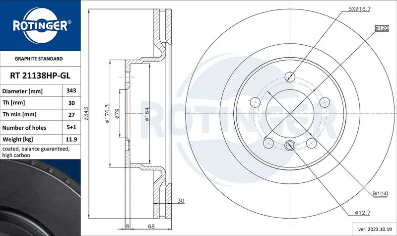 Handler.Part Brake disc ROTINGER RT21138HPGL 1