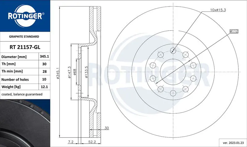 Handler.Part Brake disc ROTINGER RT21157GL 1