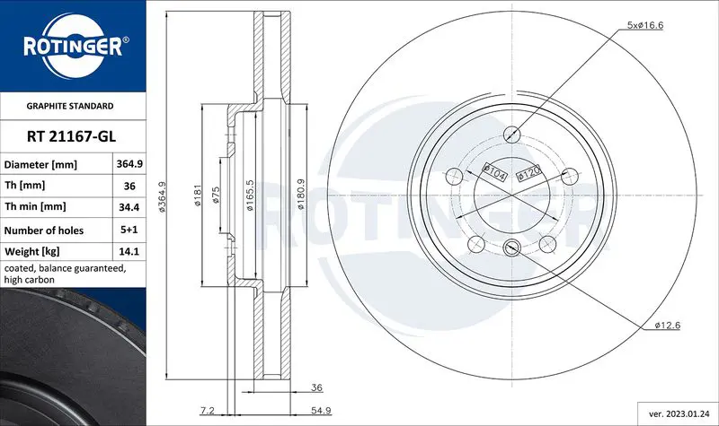 Handler.Part Brake disc ROTINGER RT21167GL 1