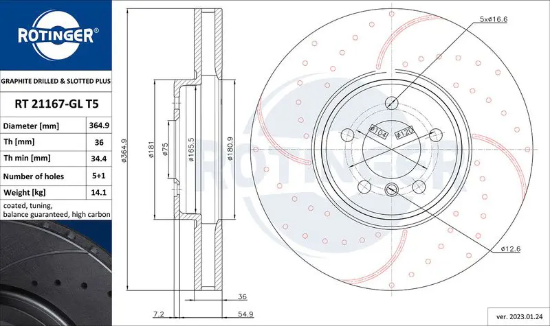 Handler.Part Brake disc ROTINGER RT21167GLT5 1