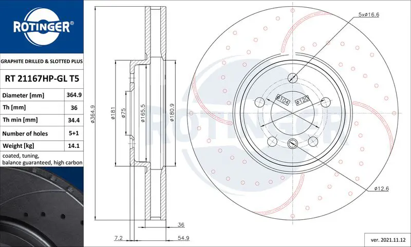 Handler.Part Brake disc ROTINGER RT21167HPGLT5 1