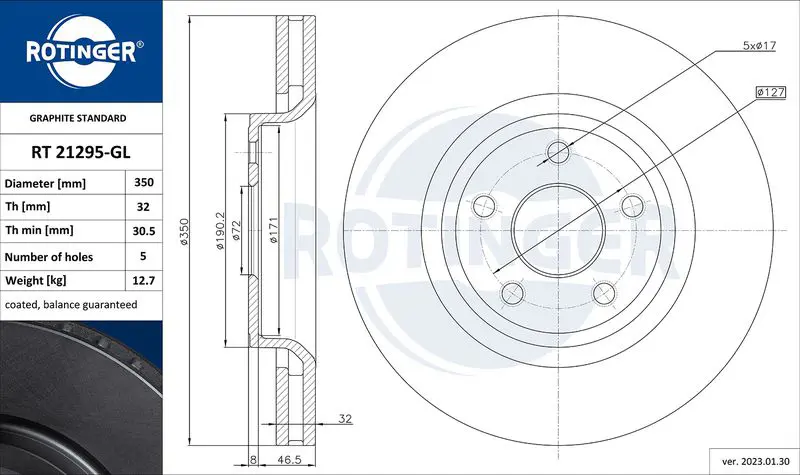 Handler.Part Brake disc ROTINGER RT21295GL 1