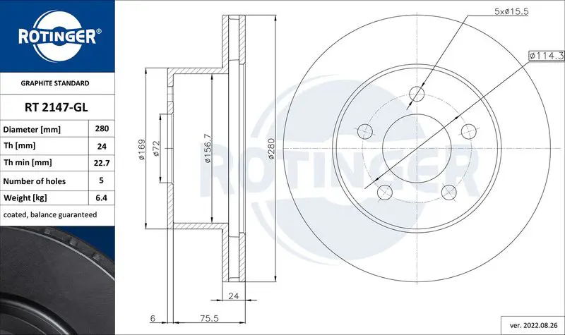 Handler.Part Brake disc ROTINGER RT2147GL 1