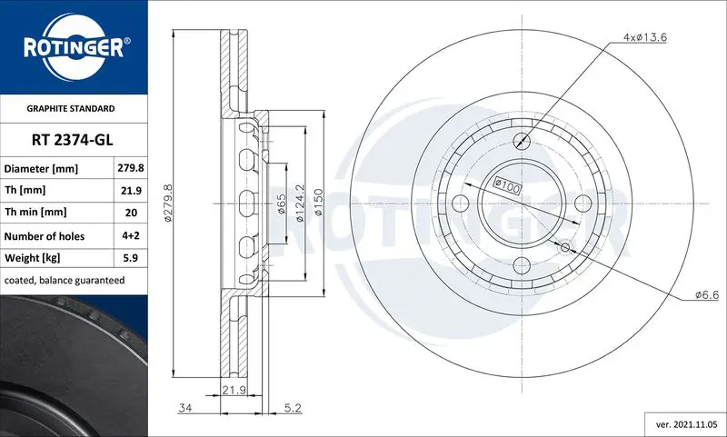 Handler.Part Brake disc ROTINGER RT2374GL 1