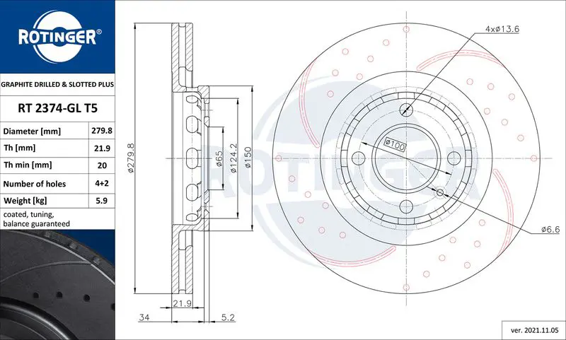 Handler.Part Brake disc ROTINGER RT2374GLT5 1