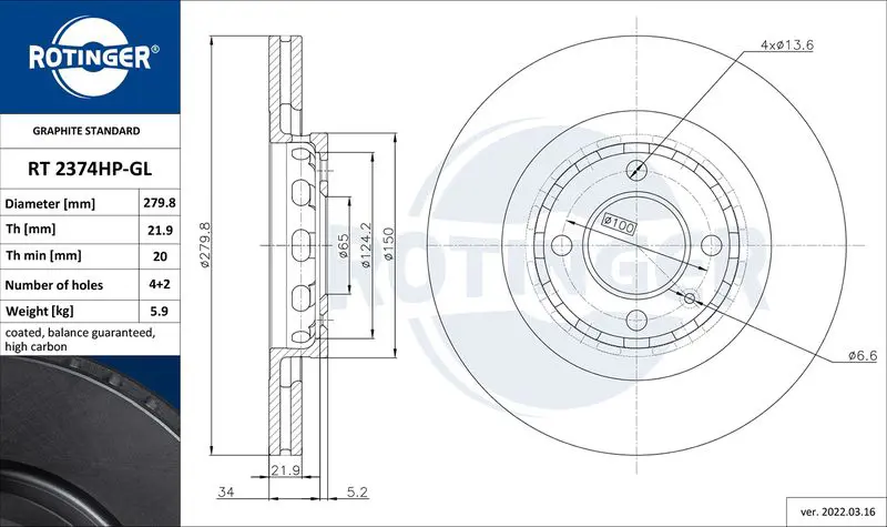 Handler.Part Brake disc ROTINGER RT2374HPGL 1