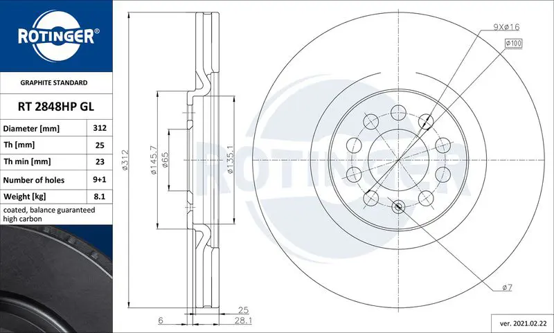 Handler.Part Brake disc ROTINGER RT2848HPGL 1