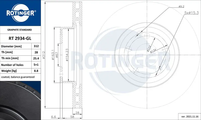 Handler.Part Brake disc ROTINGER RT2934GL 1