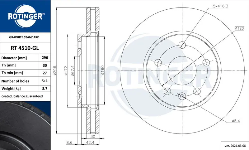 Handler.Part Brake disc ROTINGER RT4510GL 1