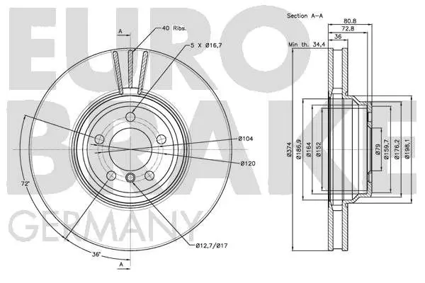 Handler.Part Brake disc EUROBRAKE 5815201571 3