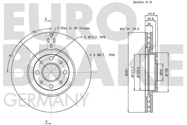 Handler.Part Brake disc EUROBRAKE 5815202344 3