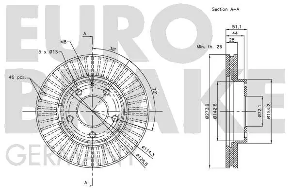 Handler.Part Brake disc EUROBRAKE 5815203254 3