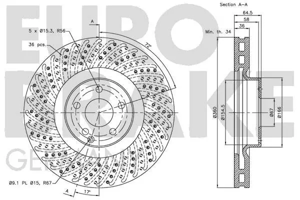 Handler.Part Brake disc EUROBRAKE 5815203366 3