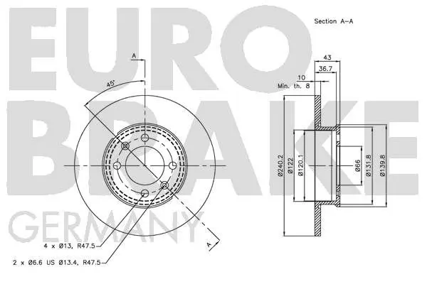 Handler.Part Brake disc EUROBRAKE 5815204024 3