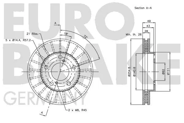 Handler.Part Brake disc EUROBRAKE 5815204547 3