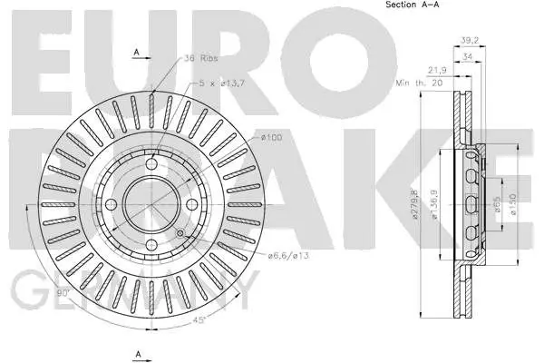 Handler.Part Brake disc EUROBRAKE 5815204755 3