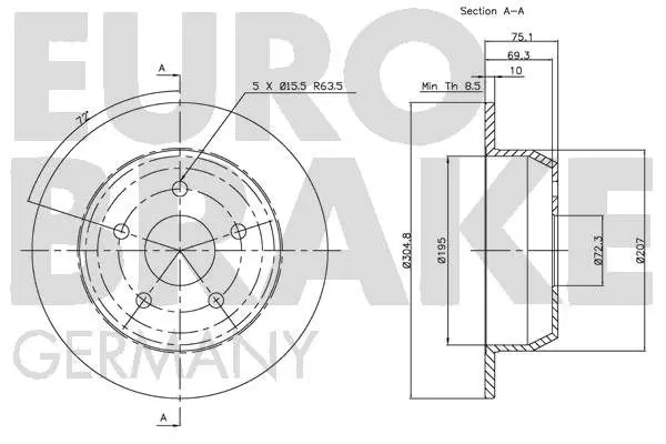 Handler.Part Brake disc EUROBRAKE 5815209304 3