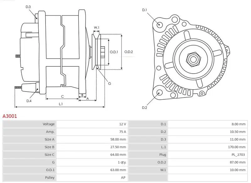 Handler.Part Alternator AS-PL A3001 6