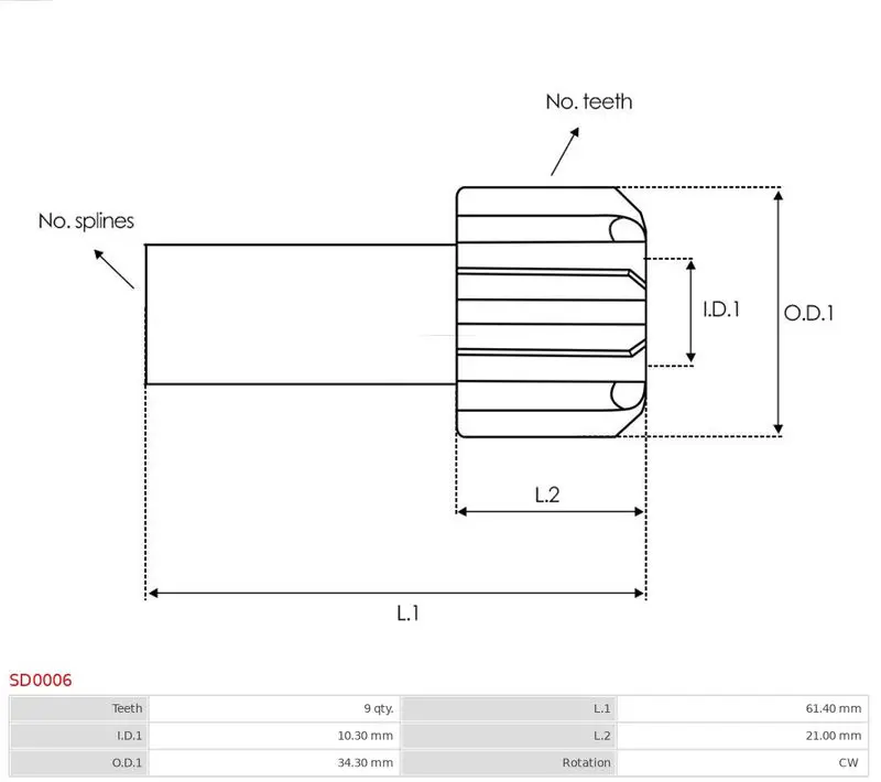 Handler.Part Freewheel gear, starter AS-PL SD0006 4