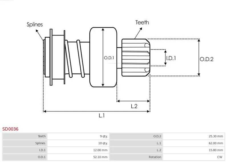 Handler.Part Freewheel gear, starter AS-PL SD0036 4