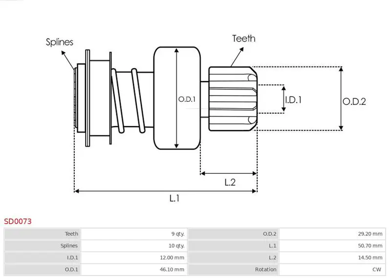 Handler.Part Freewheel gear, starter AS-PL SD0073 4