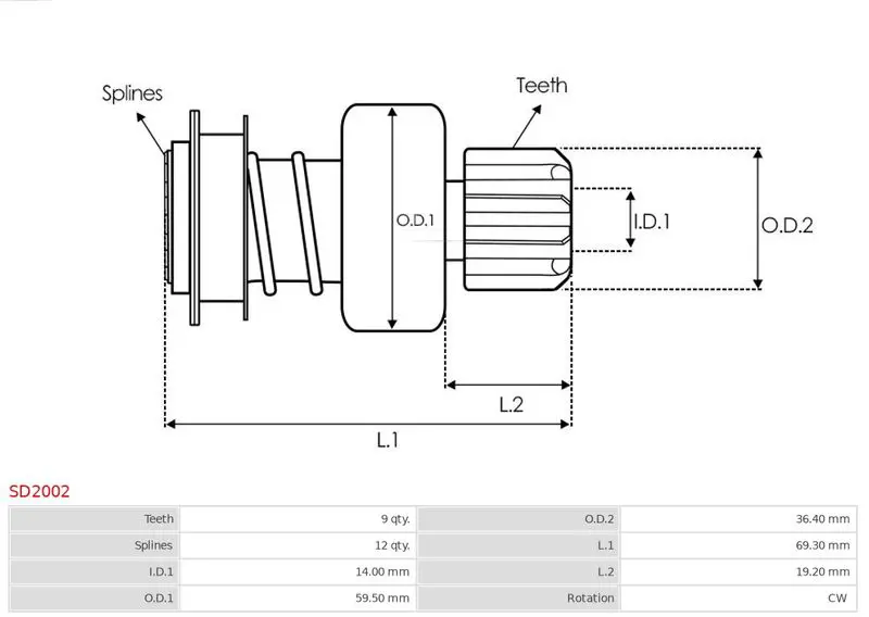 Handler.Part Freewheel gear, starter AS-PL SD2002 4