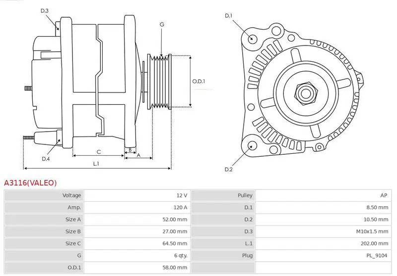 Handler.Part Alternator AS-PL A3116VALEO 5