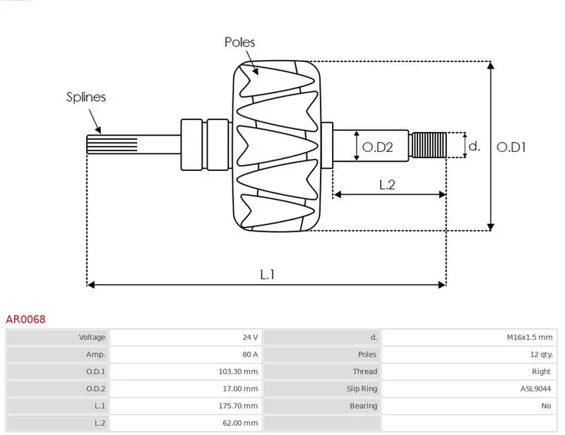 Handler.Part Rotor, alternator AS-PL AR0068 2