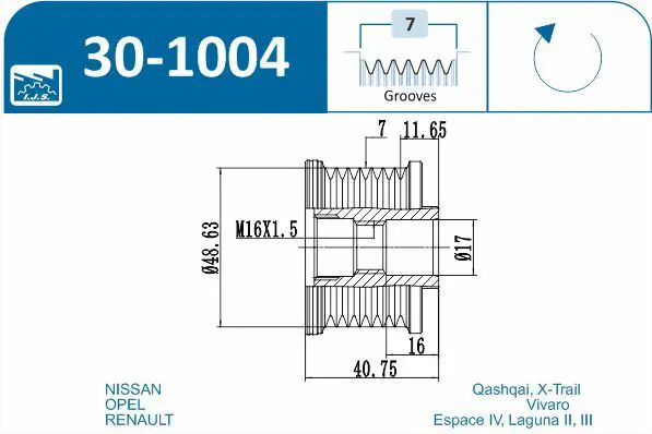 Handler.Part Alternator freewheel clutch IJS GROUP 301004 2