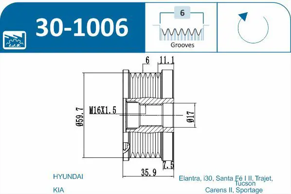 Handler.Part Alternator freewheel clutch IJS GROUP 301006 2