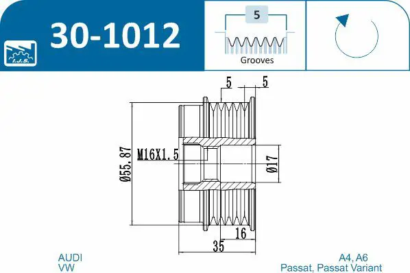 Handler.Part Alternator freewheel clutch IJS GROUP 301012 2