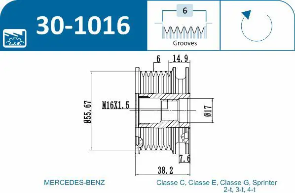 Handler.Part Alternator freewheel clutch IJS GROUP 301016 2