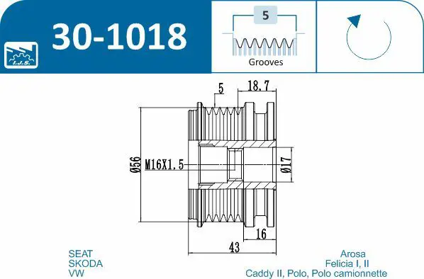 Handler.Part Alternator freewheel clutch IJS GROUP 301018 2