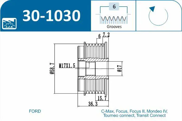 Handler.Part Alternator freewheel clutch IJS GROUP 301030 2