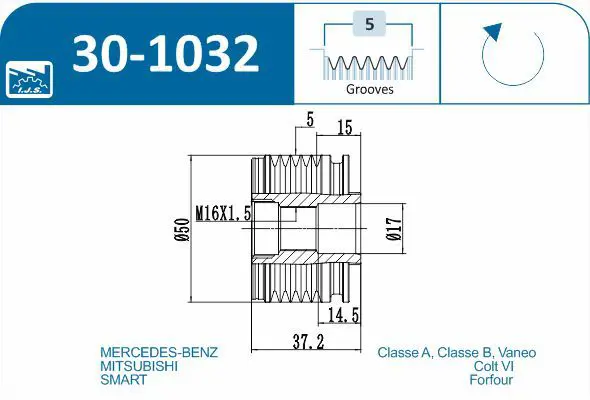 Handler.Part Alternator freewheel clutch IJS GROUP 301032 2