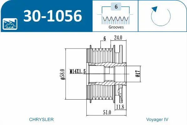 Handler.Part Alternator freewheel clutch IJS GROUP 301056 2