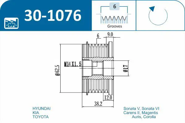 Handler.Part Alternator freewheel clutch IJS GROUP 301076 2